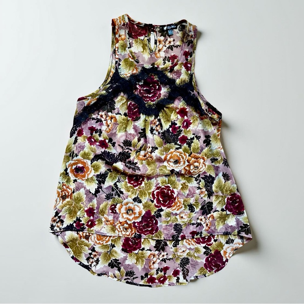 Lily White Sheer Floral Tank Top - Multicolor